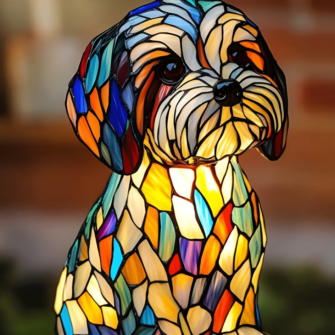 LumiPup - 芸術的ステンドグラス犬装飾ランプ