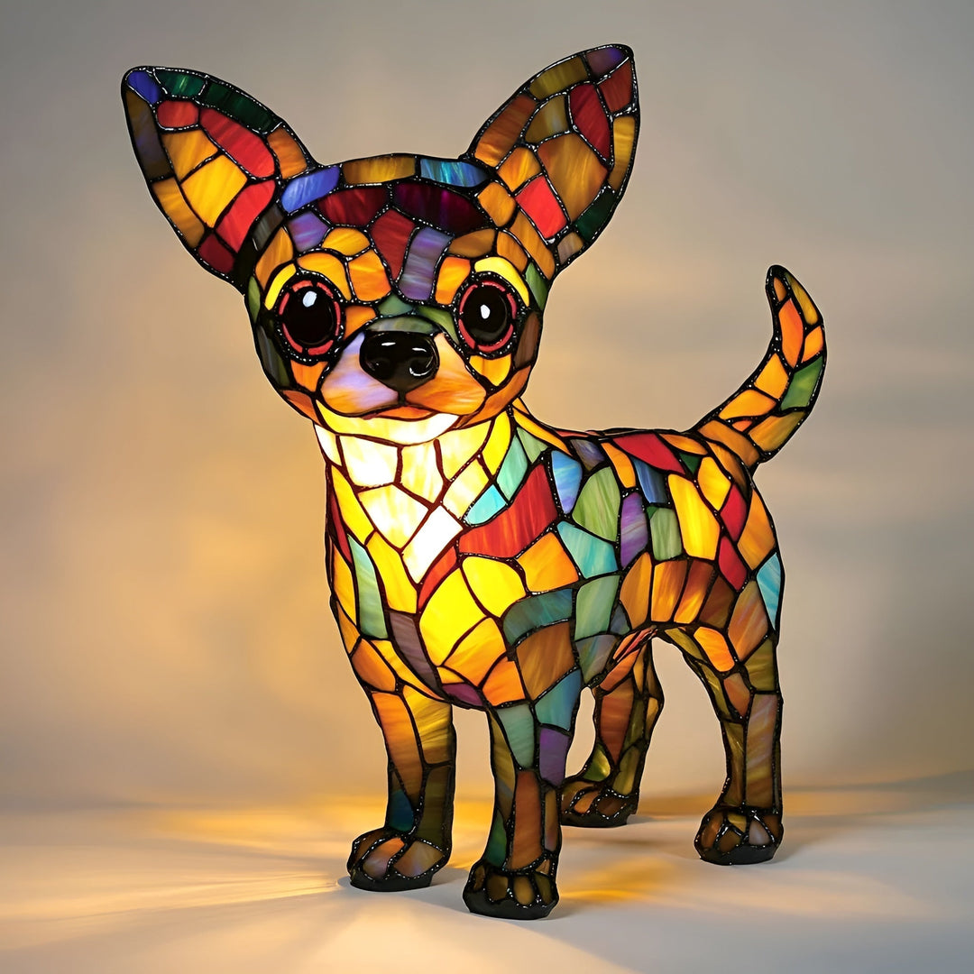 PrismaPaws - 魔法のステンドグラス チワワランプ