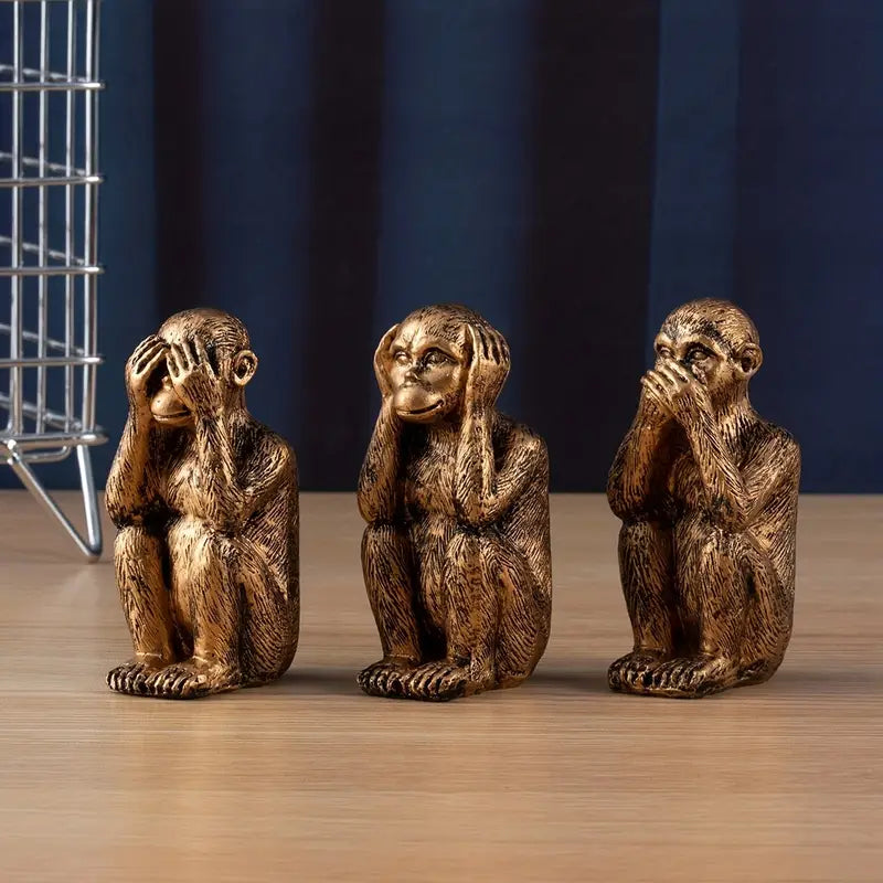 WiseChimp - 3点セット 装飾用レジン製サル彫刻セット
