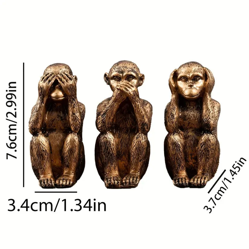WiseChimp - 3点セット 装飾用レジン製サル彫刻セット