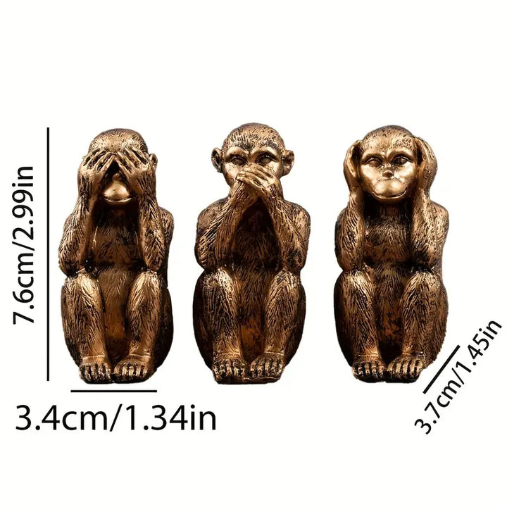 WiseChimp - 3点セット 装飾用レジン製サル彫刻セット