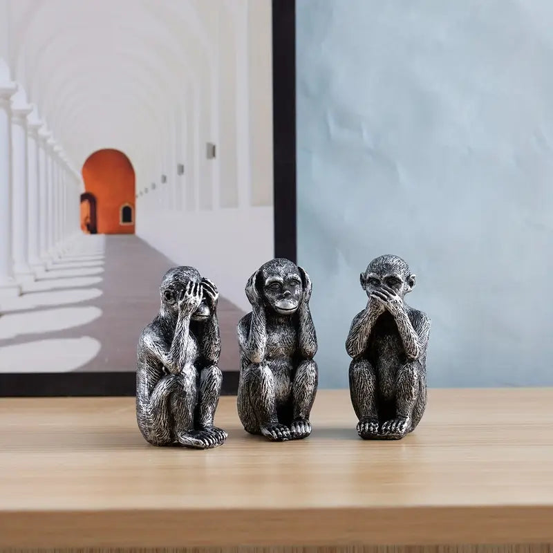 WiseChimp - 3点セット 装飾用レジン製サル彫刻セット
