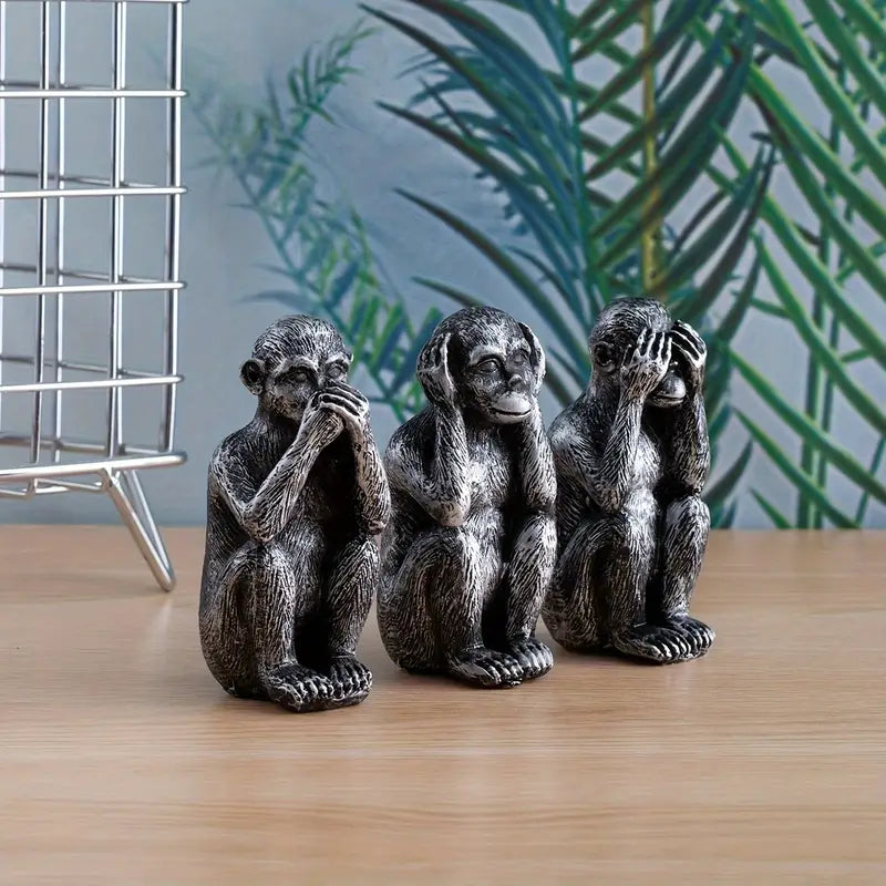 WiseChimp - 3点セット 装飾用レジン製サル彫刻セット
