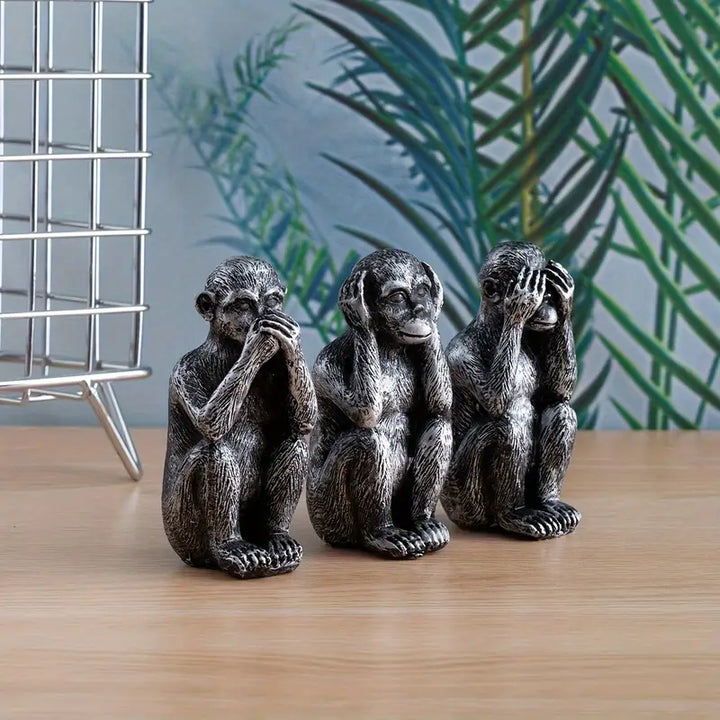 WiseChimp - 3点セット 装飾用レジン製サル彫刻セット