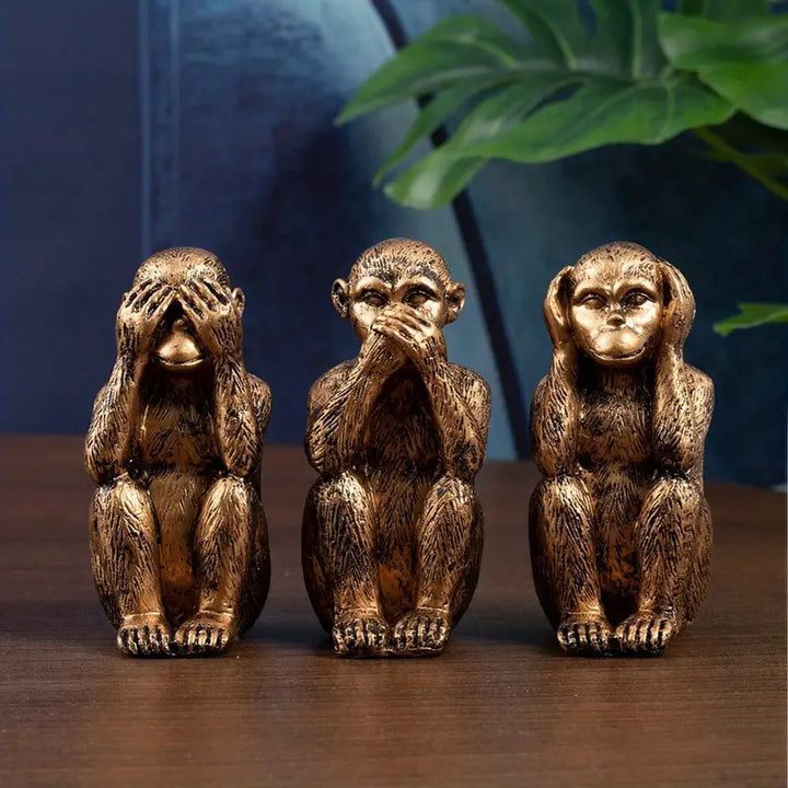 WiseChimp - 3点セット 装飾用レジン製サル彫刻セット