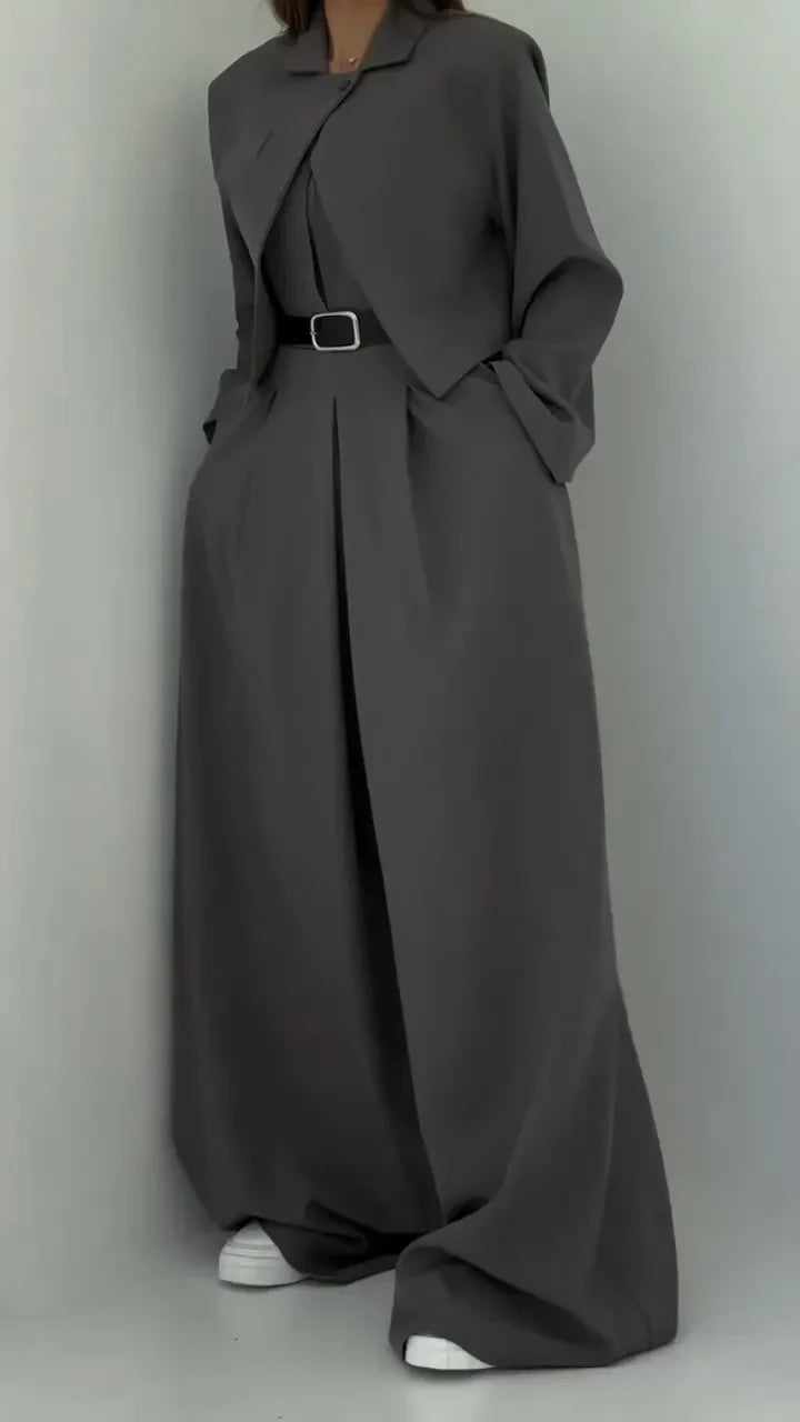 Lavara - クロップドブレザーとワイドレッグパンツのセット