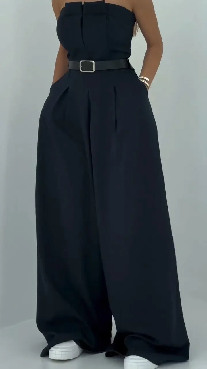 Lavara - クロップドブレザーとワイドレッグパンツのセット