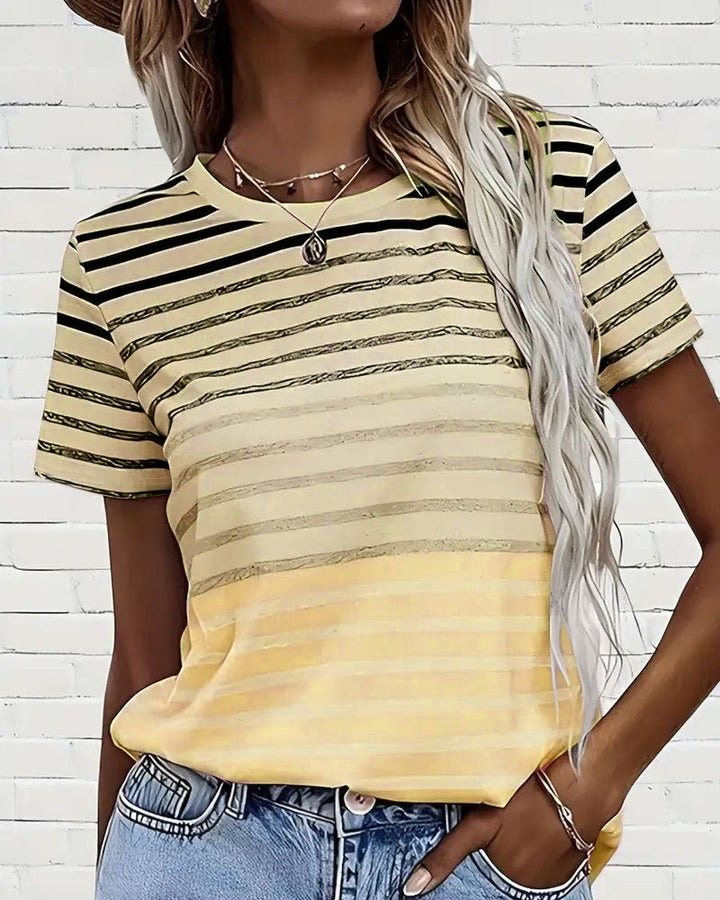 Kellie - ボーダー柄半袖丸首Tシャツ