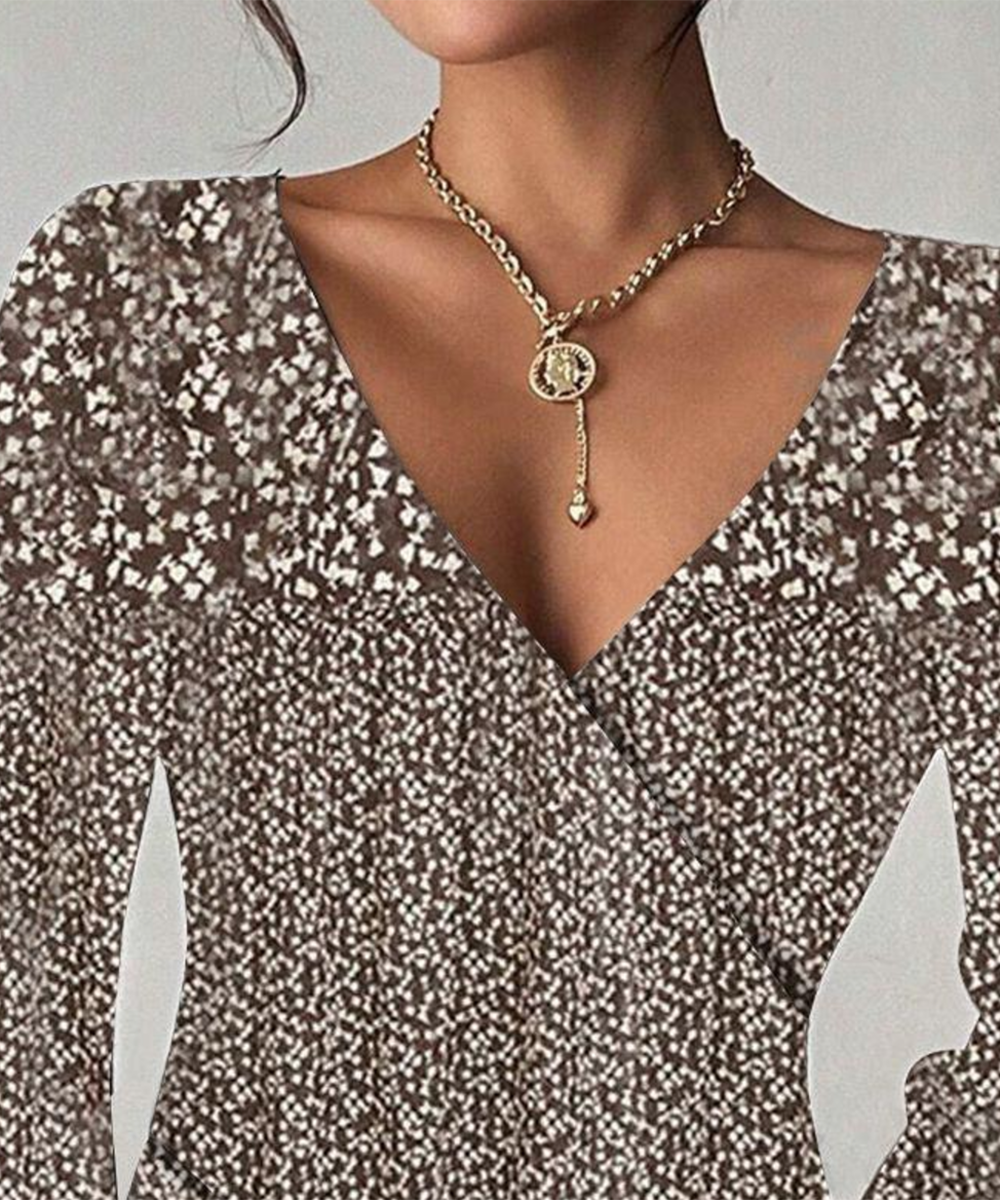 Jade - 流れるようなロングスリーブのレトロでリッチなブラウンのトップス