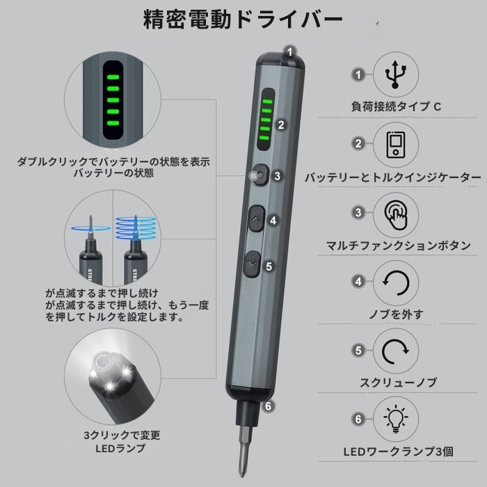 SwiftDrive - ミニ精密電動ドライバーセット