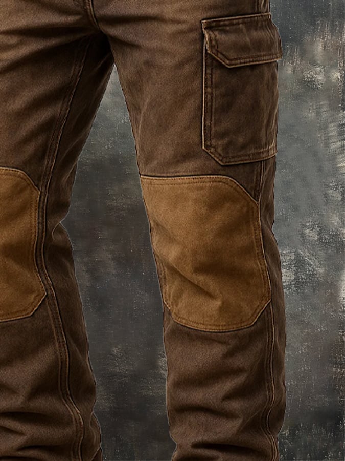 Zakary - ヴィンテージ風 アウトドア ダメージ加工 アドベンチャー ステッチング ニー丈パンツ