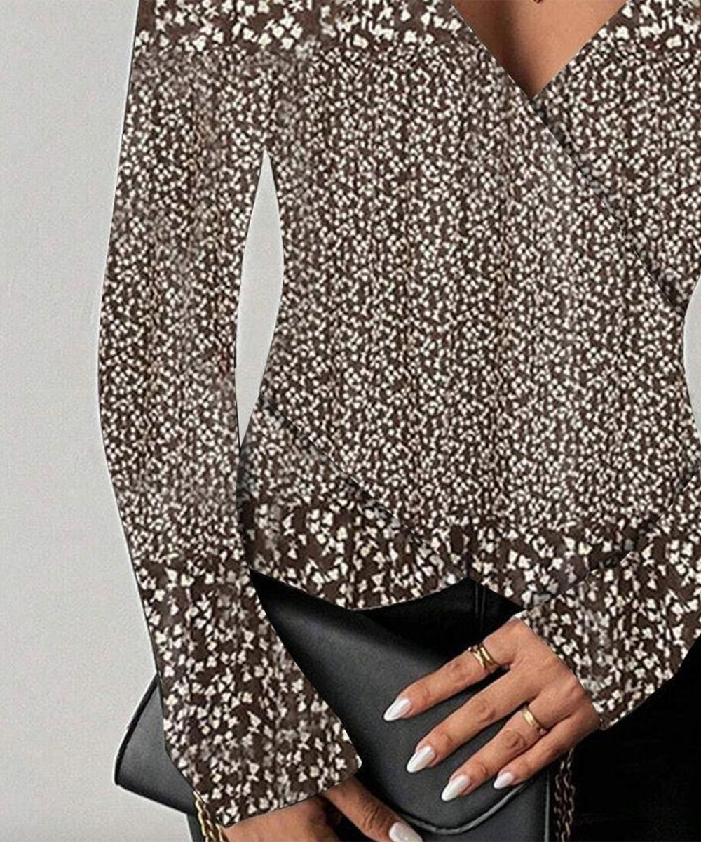 Jade - 流れるようなロングスリーブのレトロでリッチなブラウンのトップス