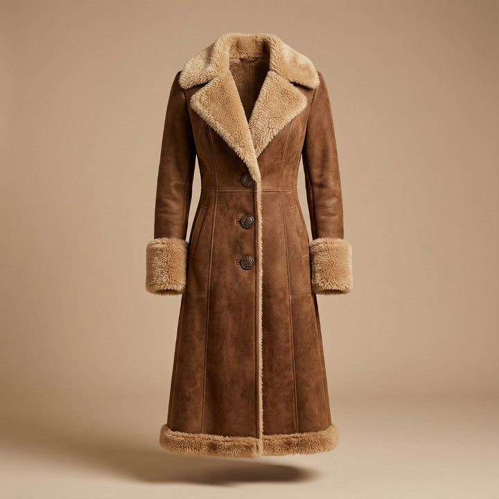 Zeeta - ロングヴィンテージコート ファー付き