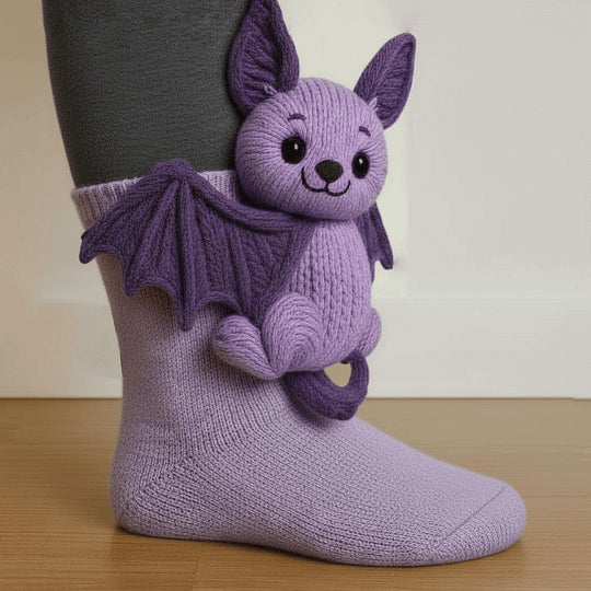CozyCritters - 編み込み動物柄の足元を温かくするソックス