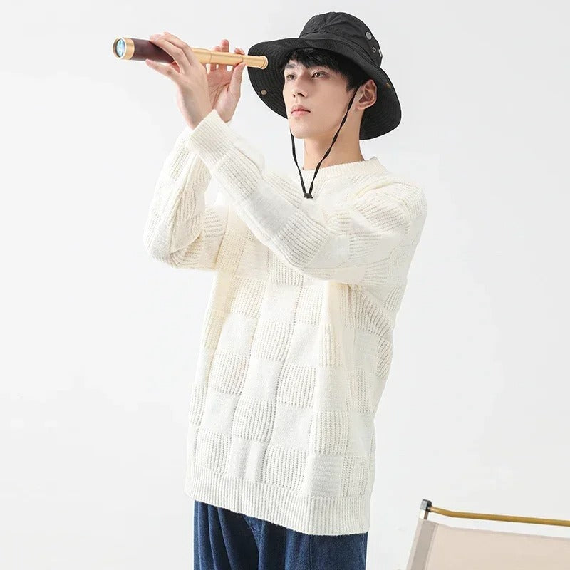 Yaxin - レトロチェック柄カジュアルセーター