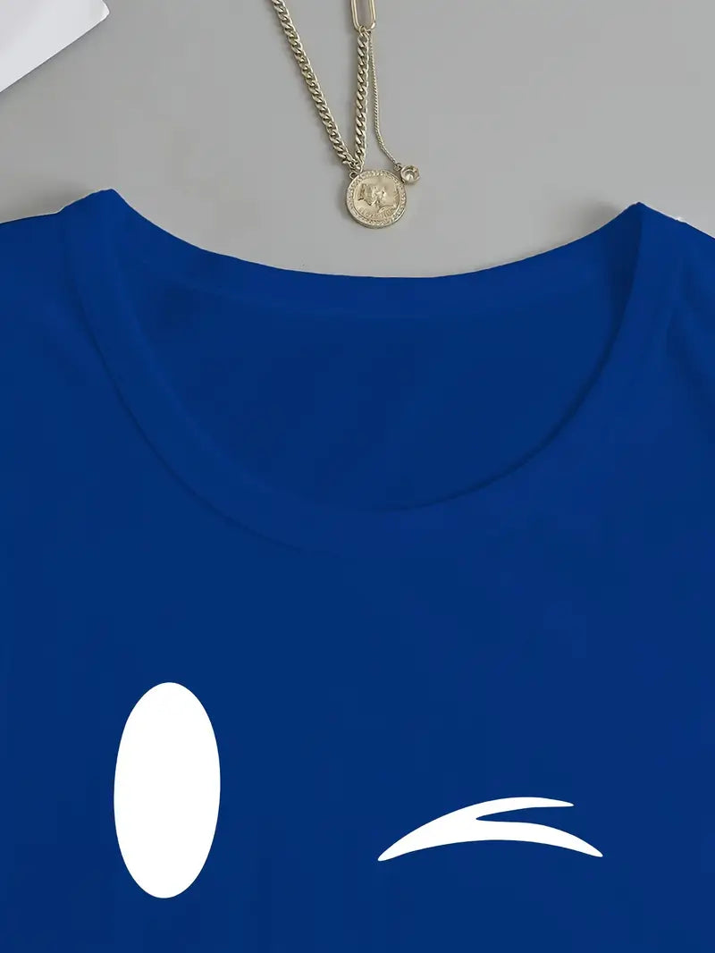Odalina - カジュアルなスマイルウィンクプリントTシャツ