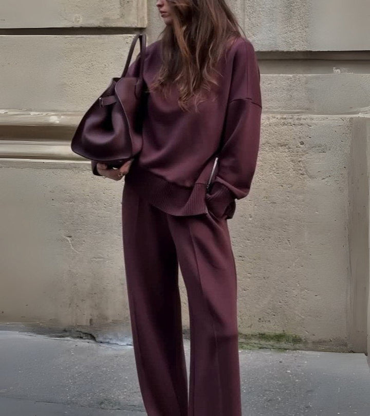 Blandine - ニットツーピースセット タートルネックセーターとワイドレッグパンツ