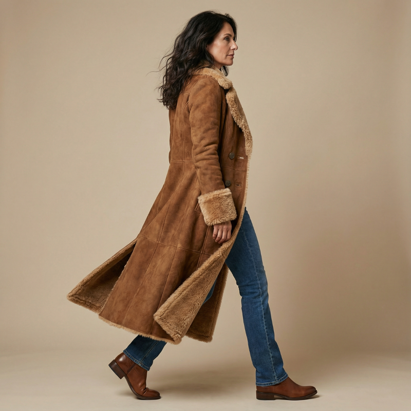 Zeeta - ロングヴィンテージコート ファー付き