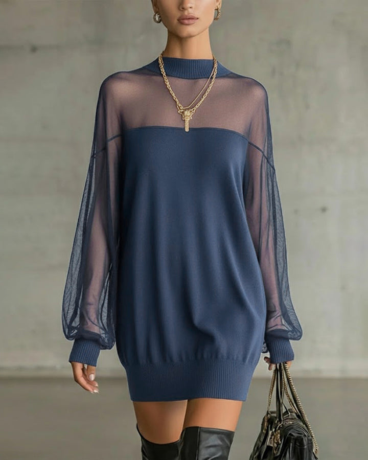 Yenaya - ランタンスリーブ ニット ミニドレス