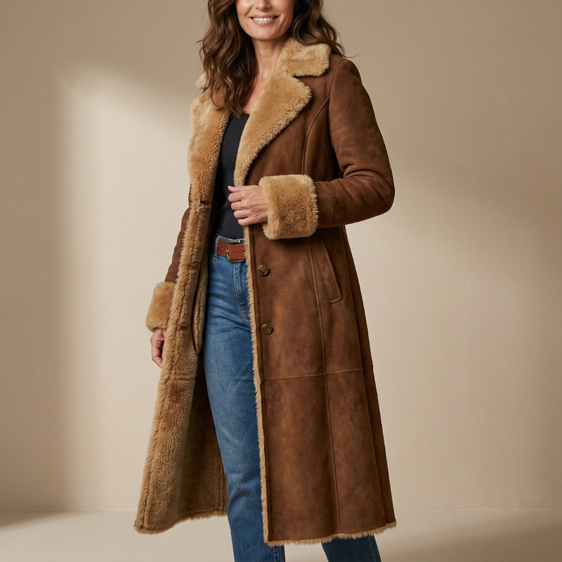 Zeeta - ロングヴィンテージコート ファー付き