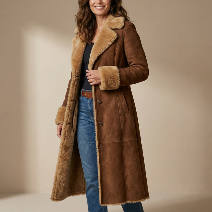 Zeeta - ロングヴィンテージコート ファー付き