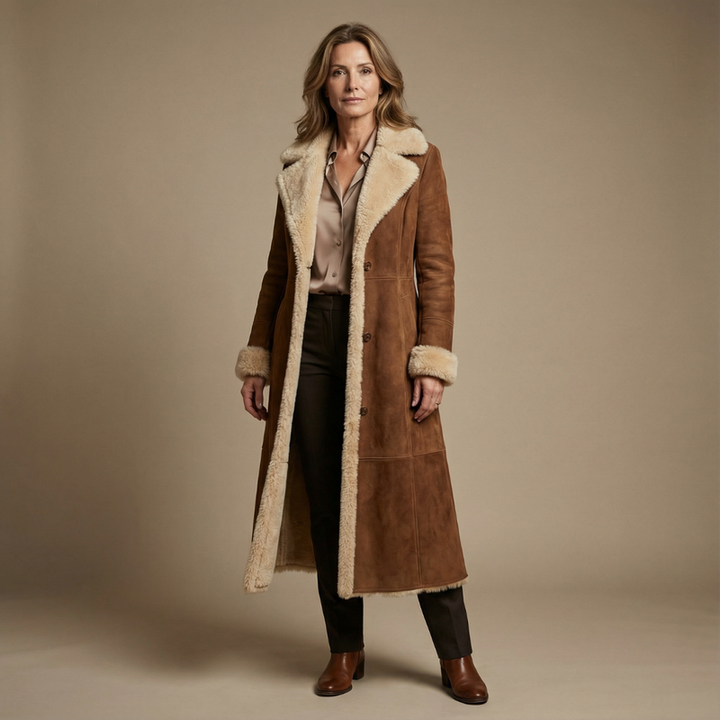 Zeeta - ロングヴィンテージコート ファー付き