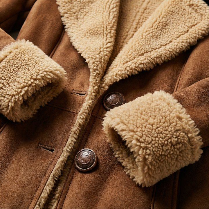 Zeeta - ロングヴィンテージコート ファー付き