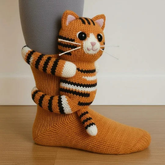 CozyCritters - 編み込み動物柄の足元を温かくするソックス