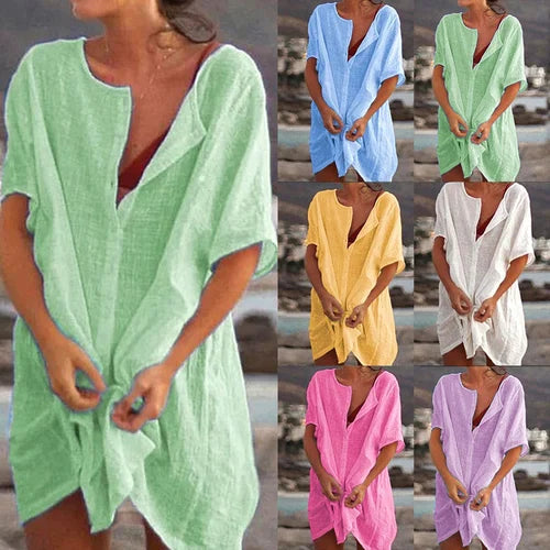 Anjini - ショートスリーブのルーズビーチドレス