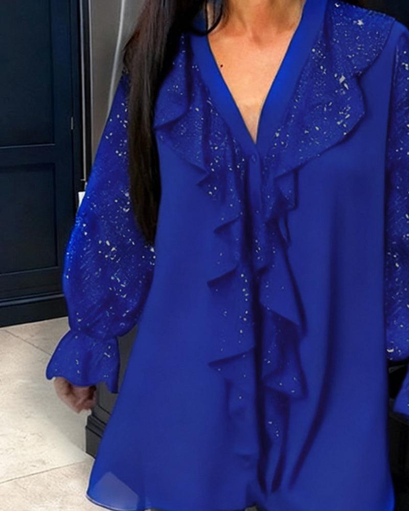 Alexiss - スパークル ラッフル Vネック ブラウス