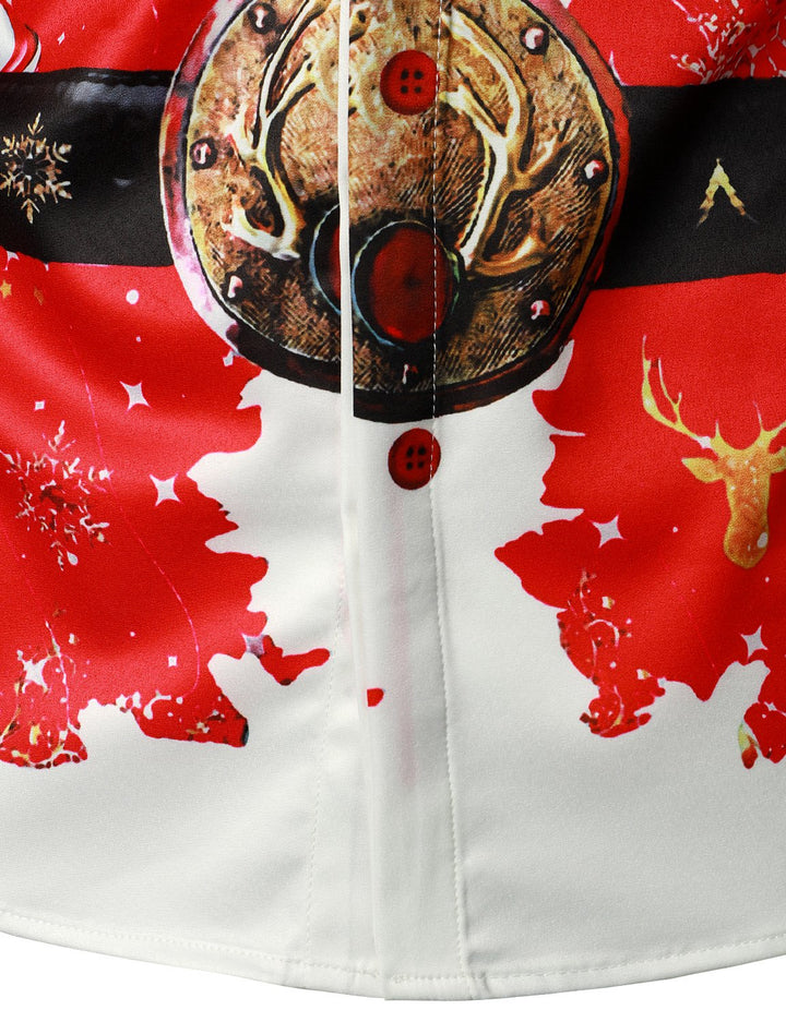 Beau - 男性用 クリスマスをモチーフにしたトップス 赤い楽しい装い ホリデー用ボタンダウン長袖シャツ