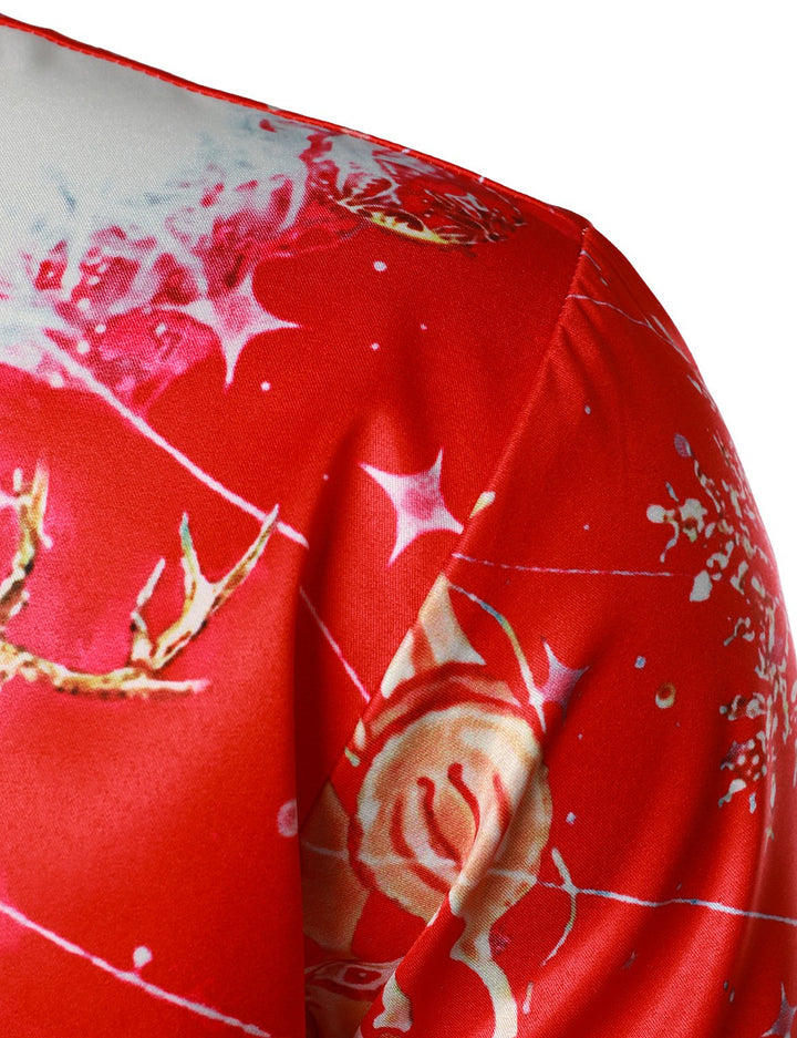 Beau - 男性用 クリスマスをモチーフにしたトップス 赤い楽しい装い ホリデー用ボタンダウン長袖シャツ