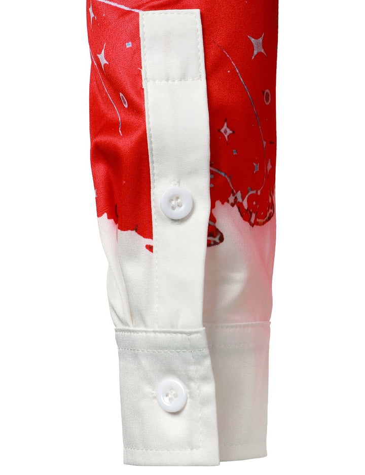 Beau - 男性用 クリスマスをモチーフにしたトップス 赤い楽しい装い ホリデー用ボタンダウン長袖シャツ