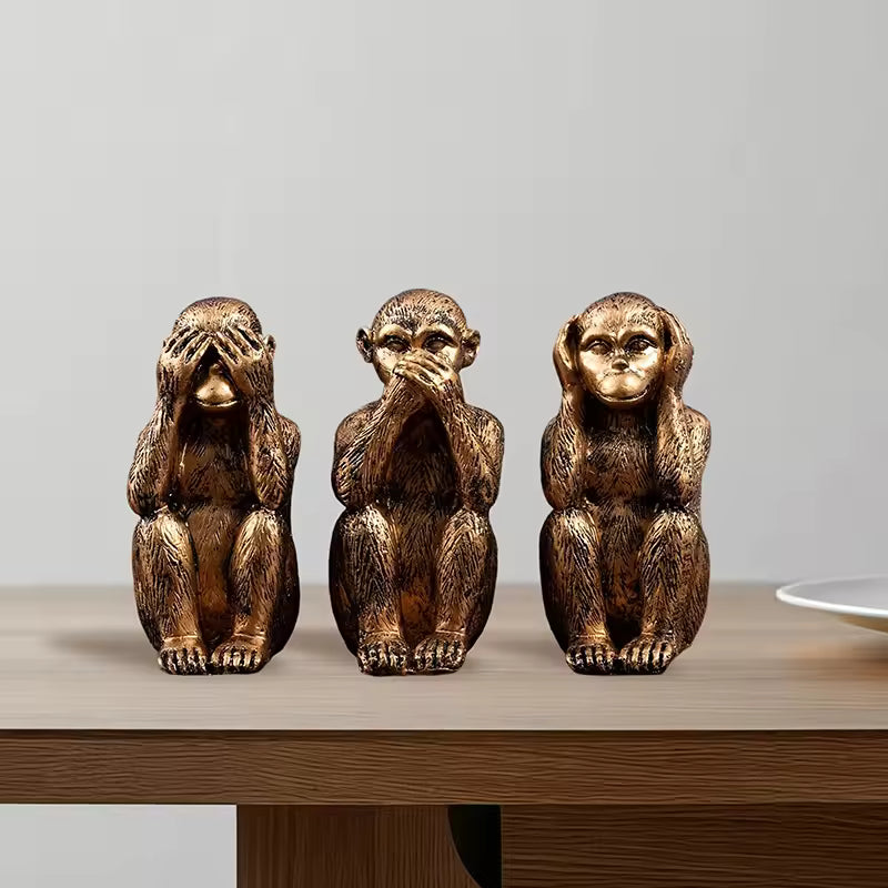 WiseChimp - 3点セット 装飾用レジン製サル彫刻セット
