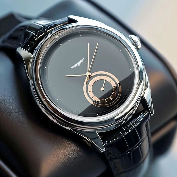 AurexTime - クラシックなツートーンゴールド文字盤のレザーウォッチ