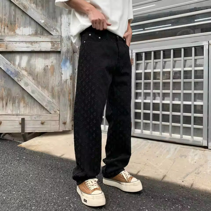 Zeydan - ジャカード ワイドレッグ デニムパンツ
