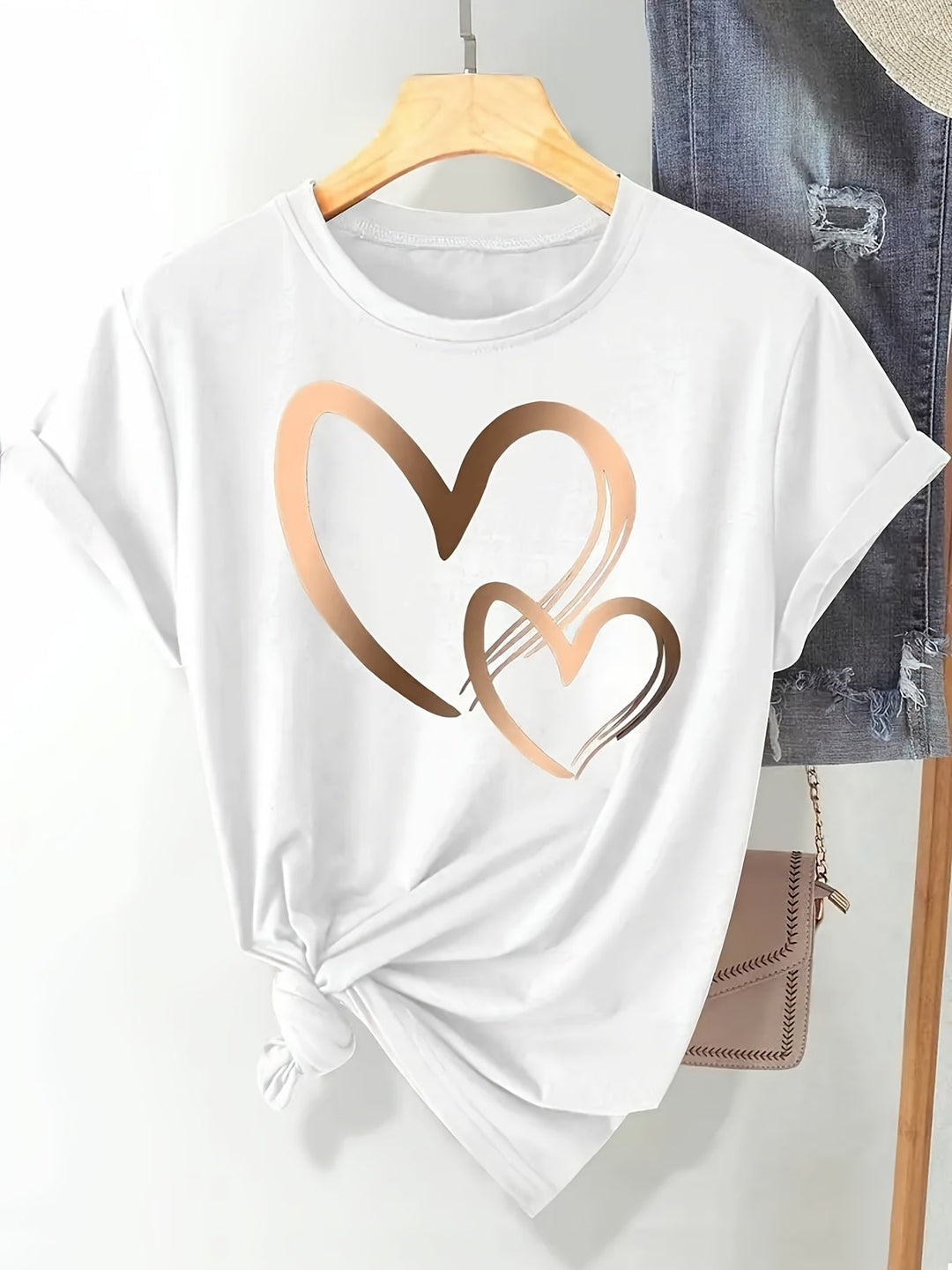Larson - カジュアル ショートスリーブ Tシャツ ハートプリント