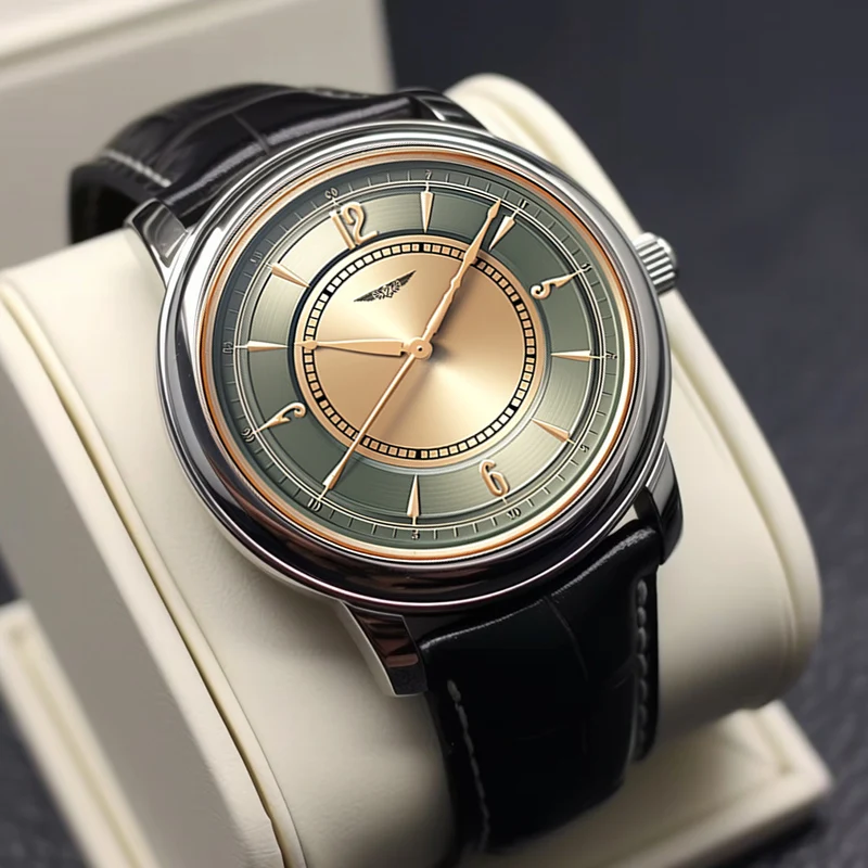 AurexTime - クラシックなツートーンゴールド文字盤のレザーウォッチ