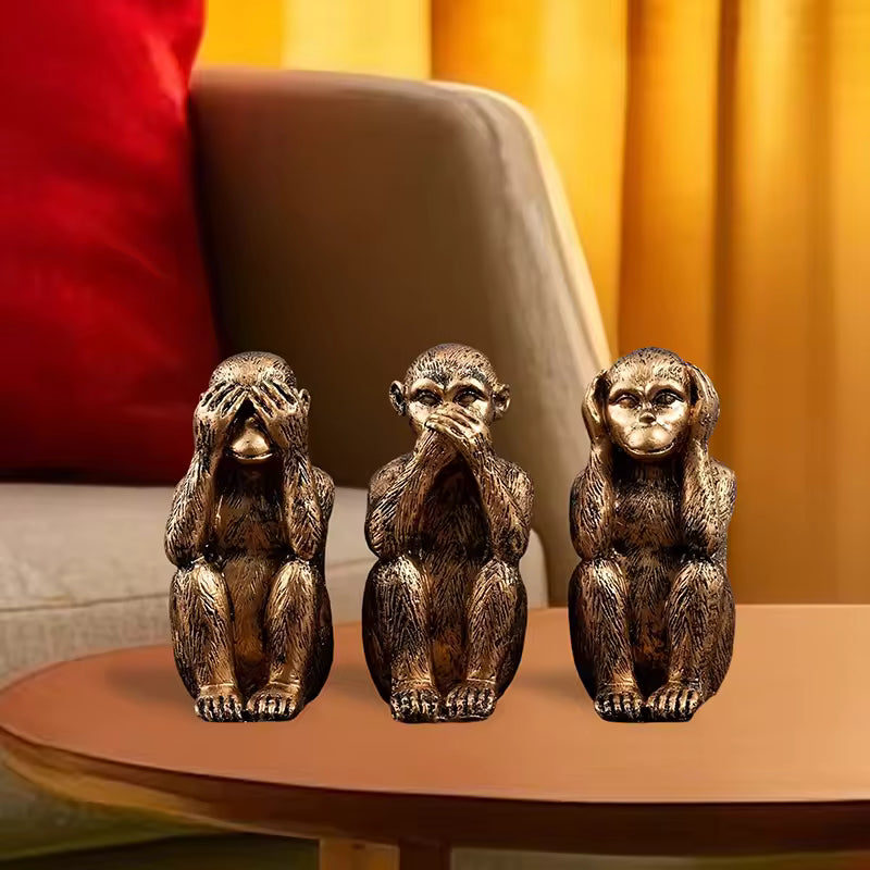 WiseChimp - 3点セット 装飾用レジン製サル彫刻セット