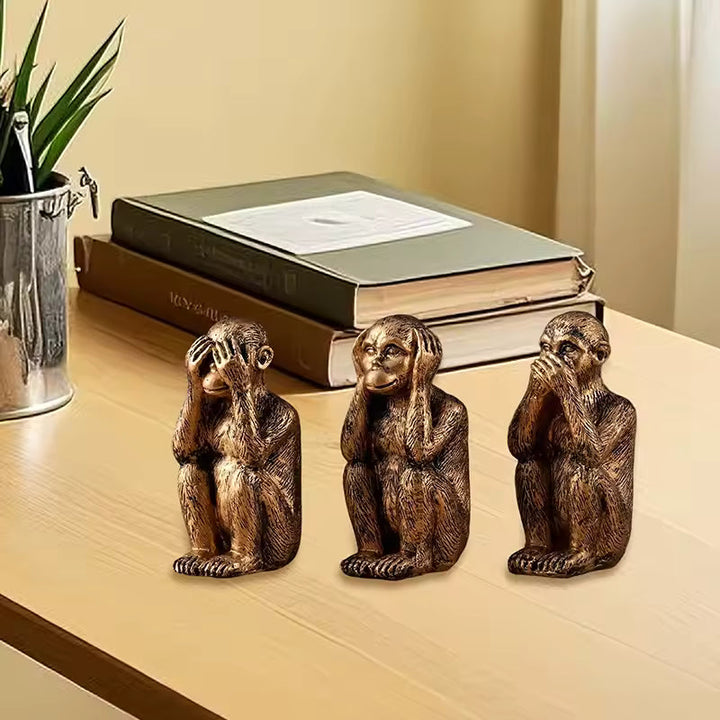 WiseChimp - 3点セット 装飾用レジン製サル彫刻セット
