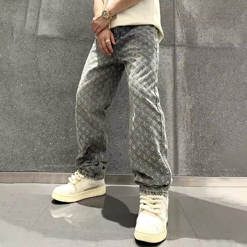 Zeydan - ジャカード ワイドレッグ デニムパンツ