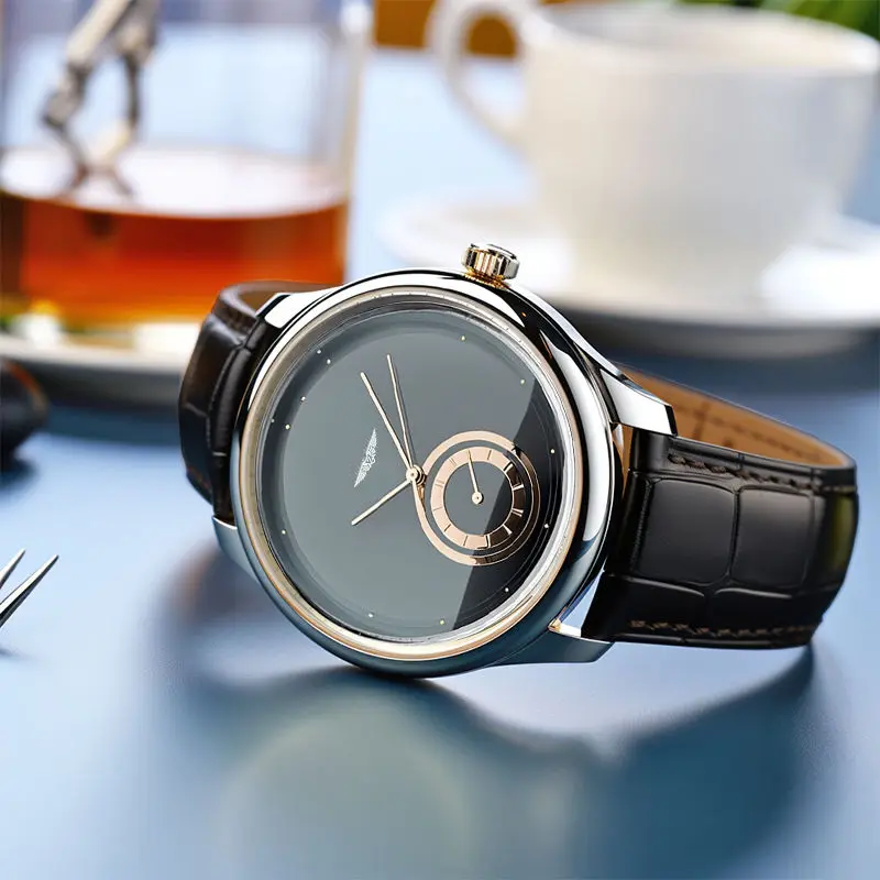 AurexTime - クラシックなツートーンゴールド文字盤のレザーウォッチ