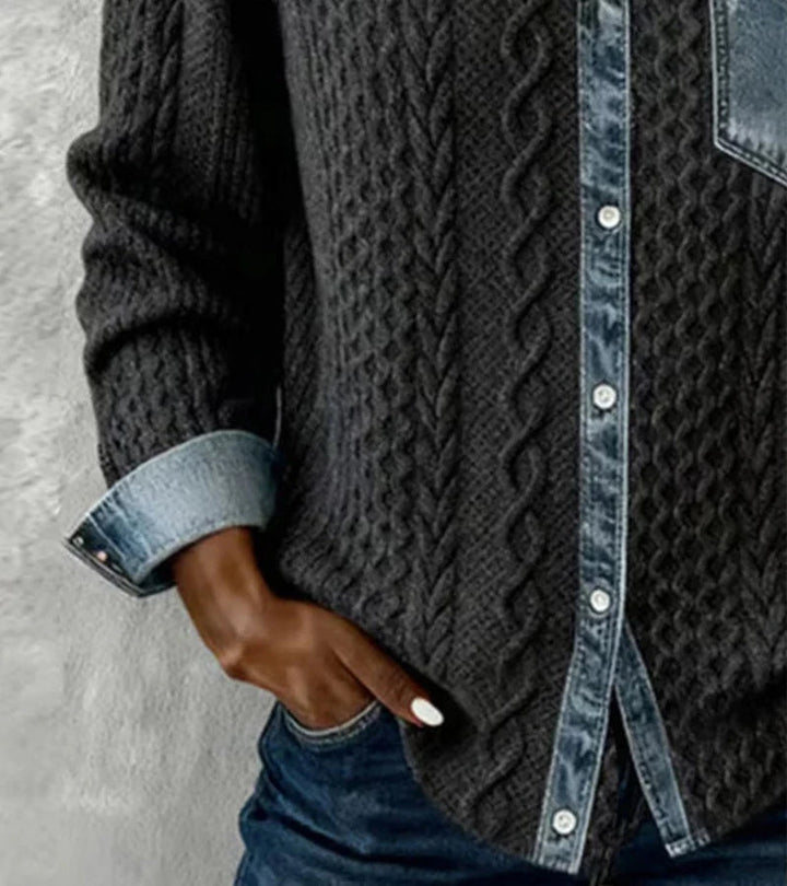 Bibianna - デニムパッチワークのロングスリーブシャツ