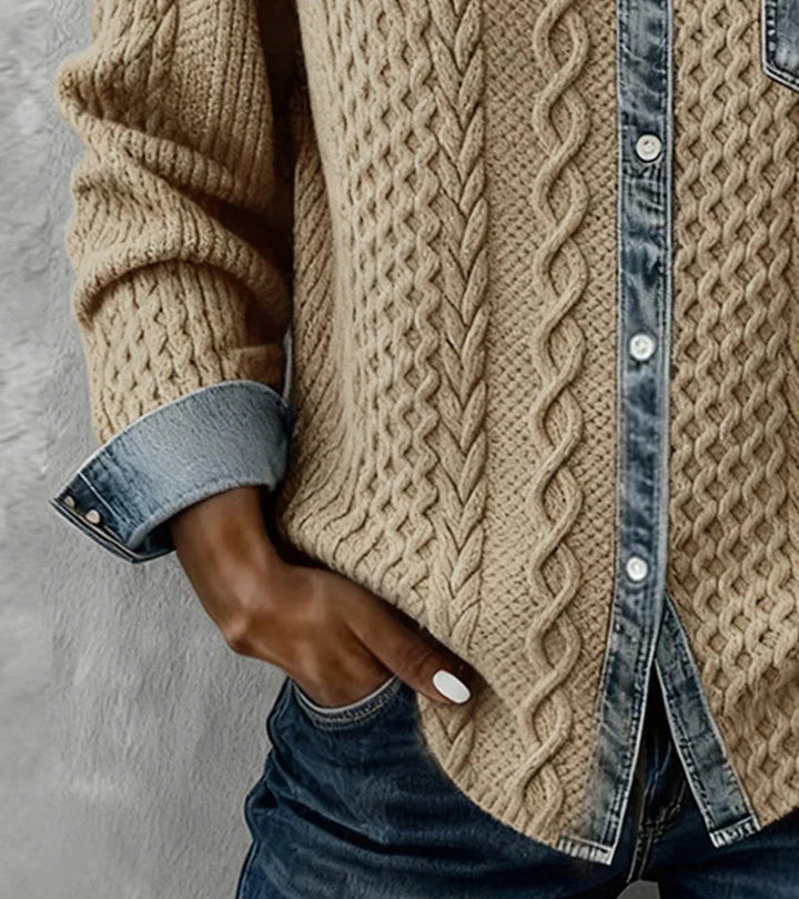 Bibianna - デニムパッチワークのロングスリーブシャツ