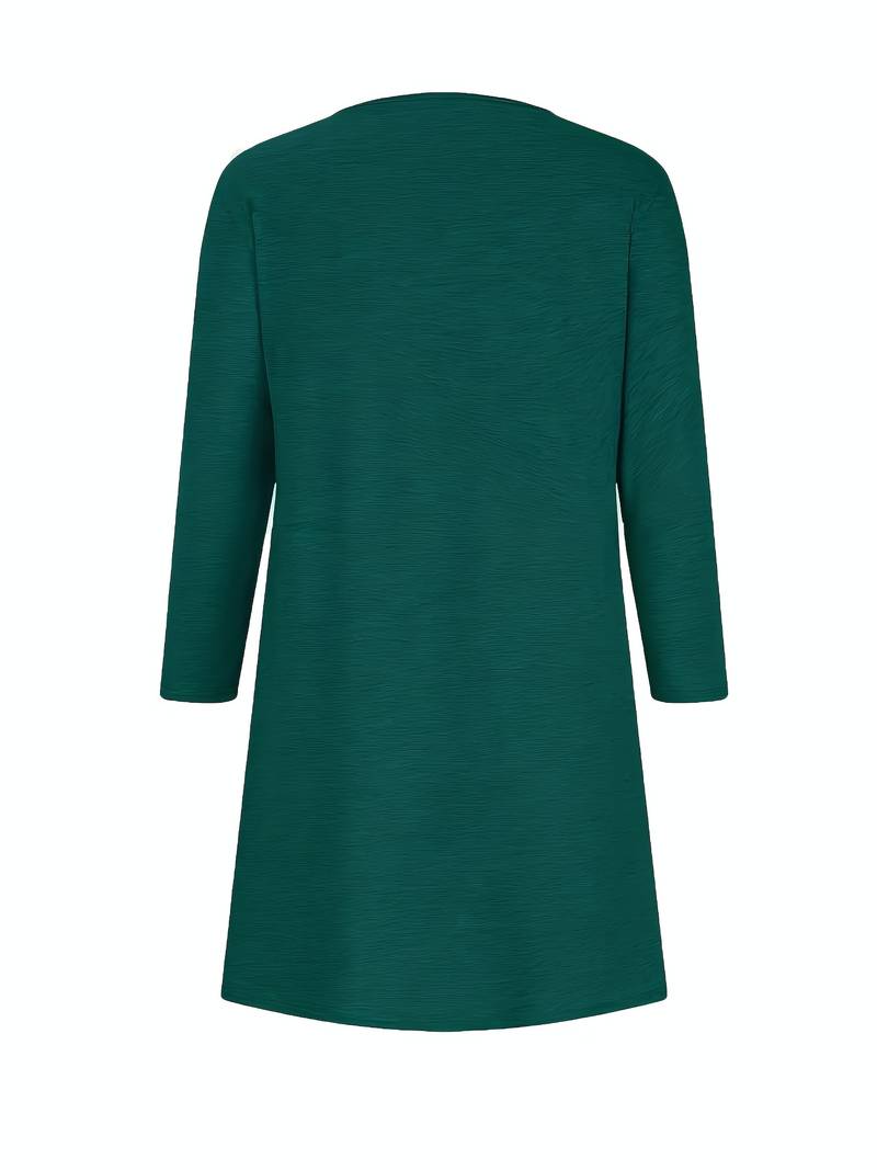 Alinor - カジュアルなチェック柄パッチワーク長袖ワンピース