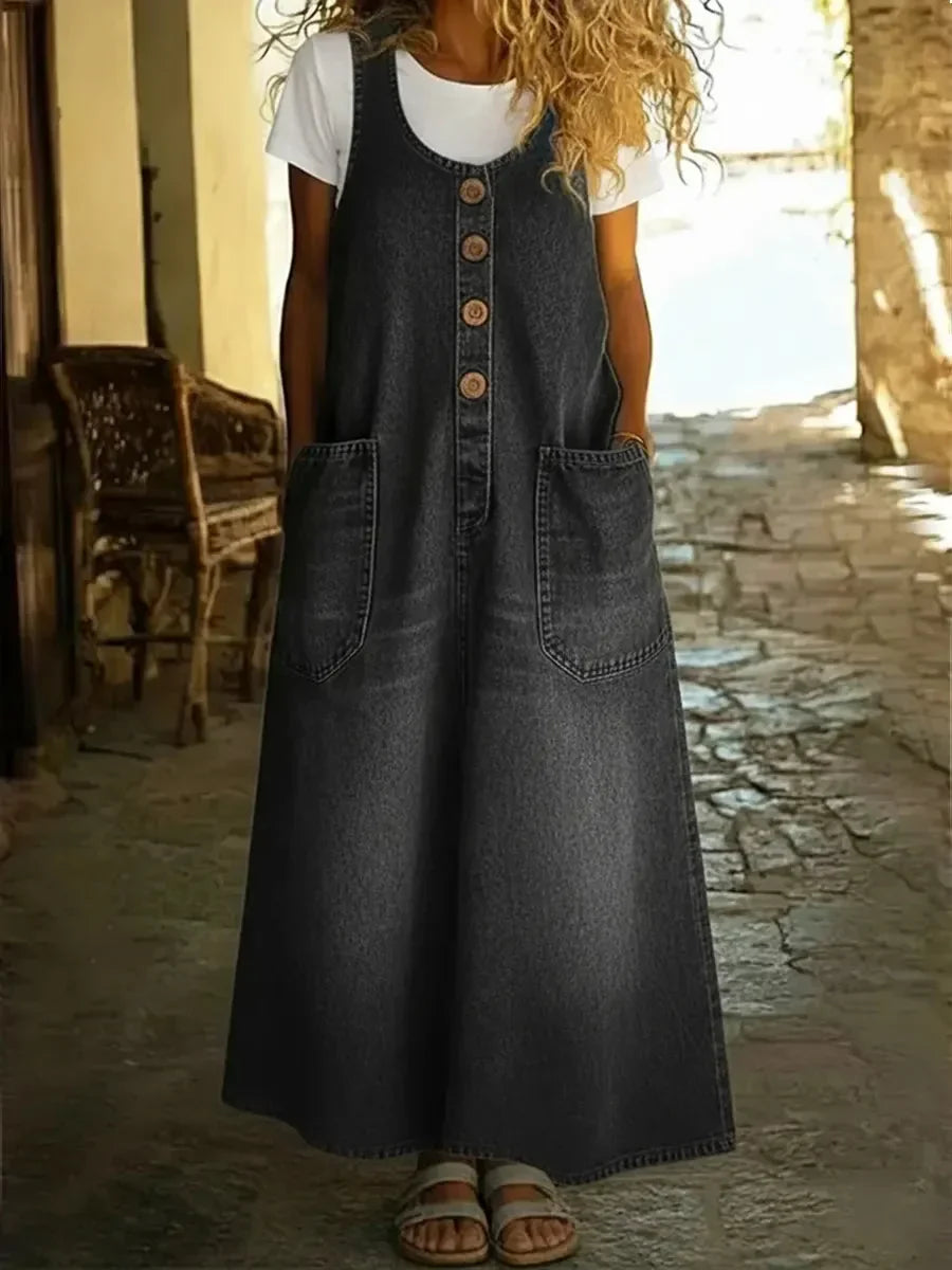 Yveta – カジュアルデニムコットンノースリーブドレス