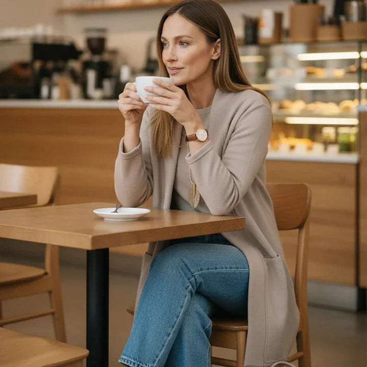 Zivara - ロングカーディガン、トップス、パンツのエレガントな3点セット