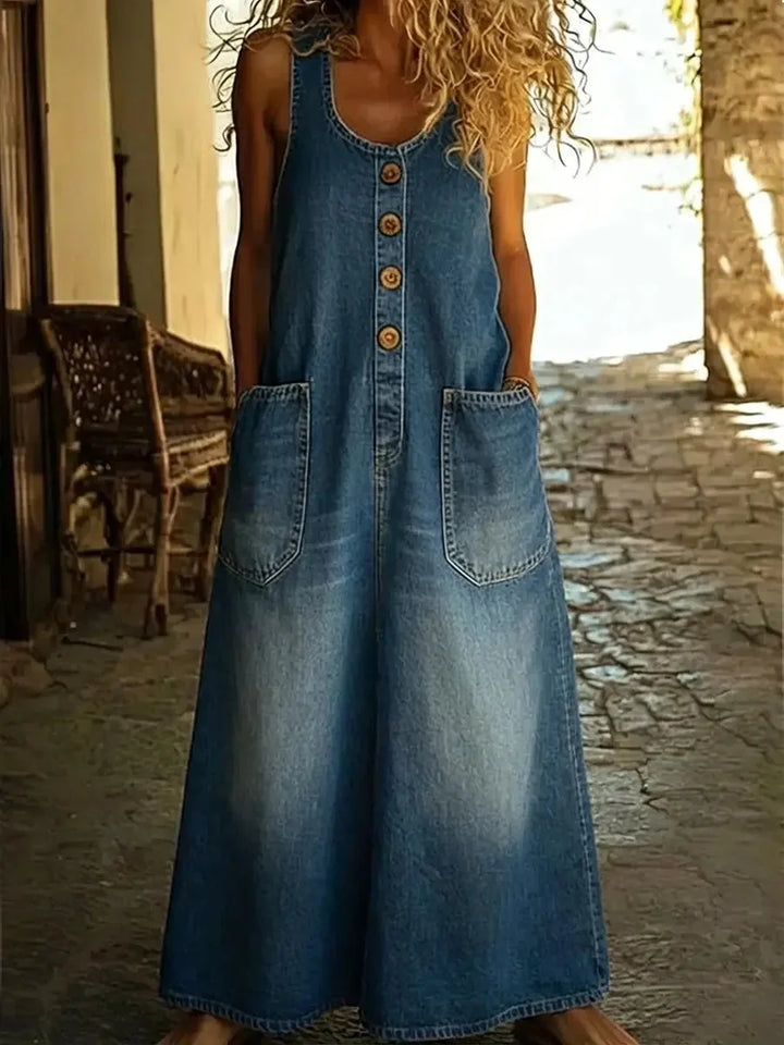Yveta – カジュアルデニムコットンノースリーブドレス