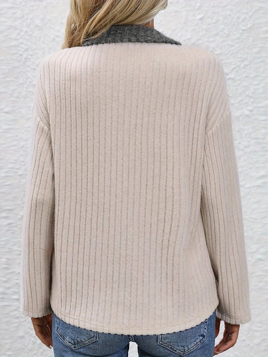 Yanna - ファッションピットストライプポロカラーボタントップ