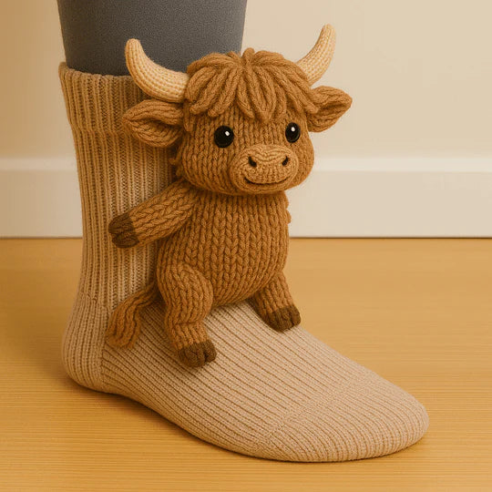 CozyCritters - 編み込み動物柄の足元を温かくするソックス
